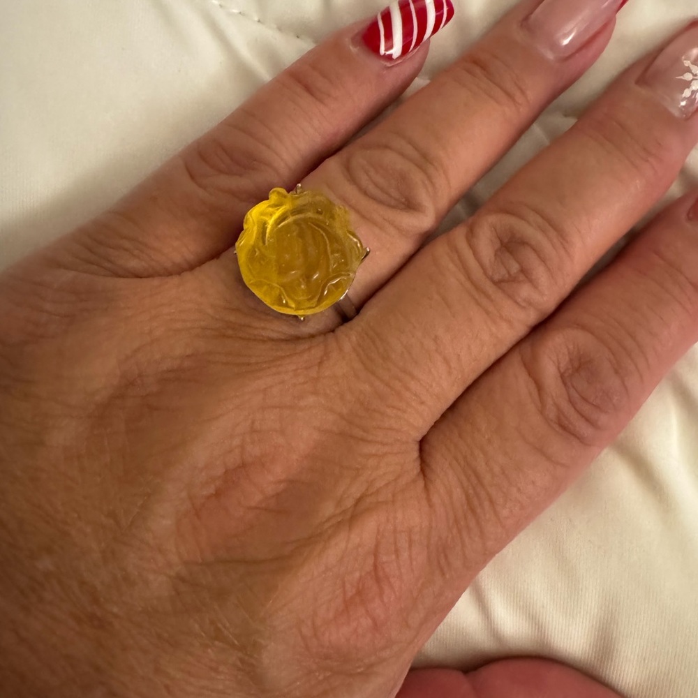 Yellow Fluorite Carved Rose Ring💍